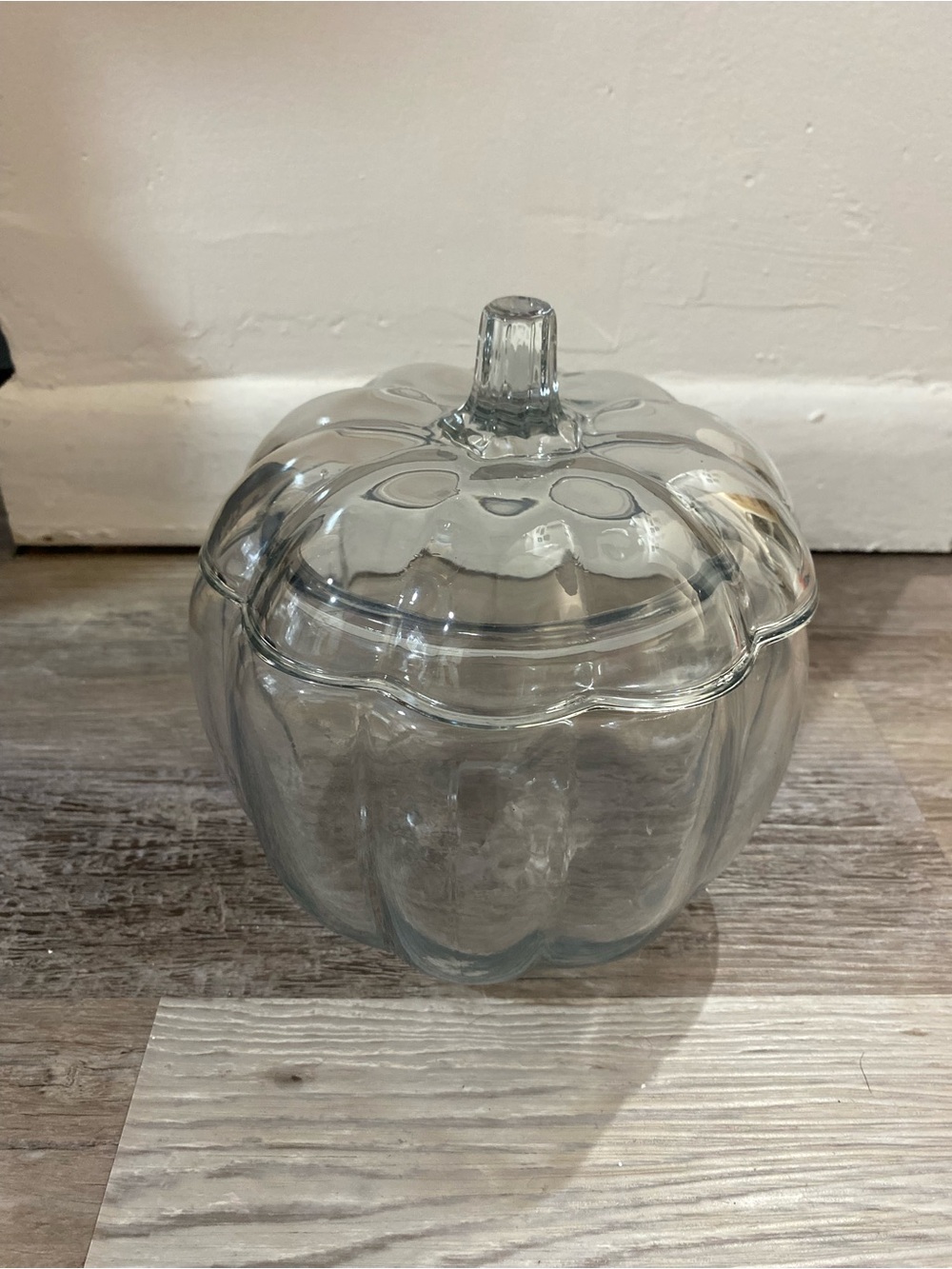 Clear Glass Pumpkin Cookie Jar Harvest Decor